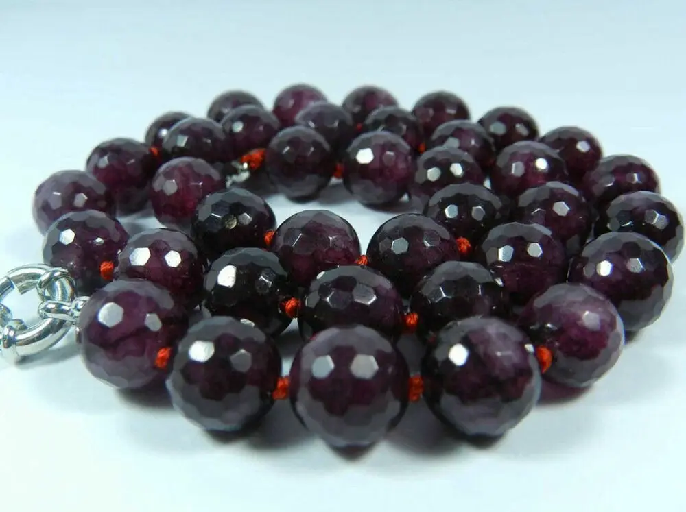 

Long 18 Inches 8mm Faceted Garnet Red Gemstone Round Beads Necklace AAA