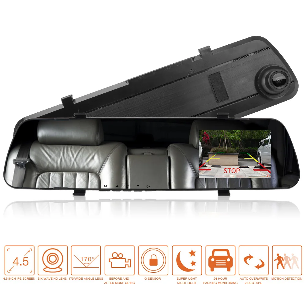 

Car DVR Dash Camera 1080P&480P Mirror Dashcam Full HD Cycle Recording Rear View Dual Lens Reversing Image 4.3 Inch