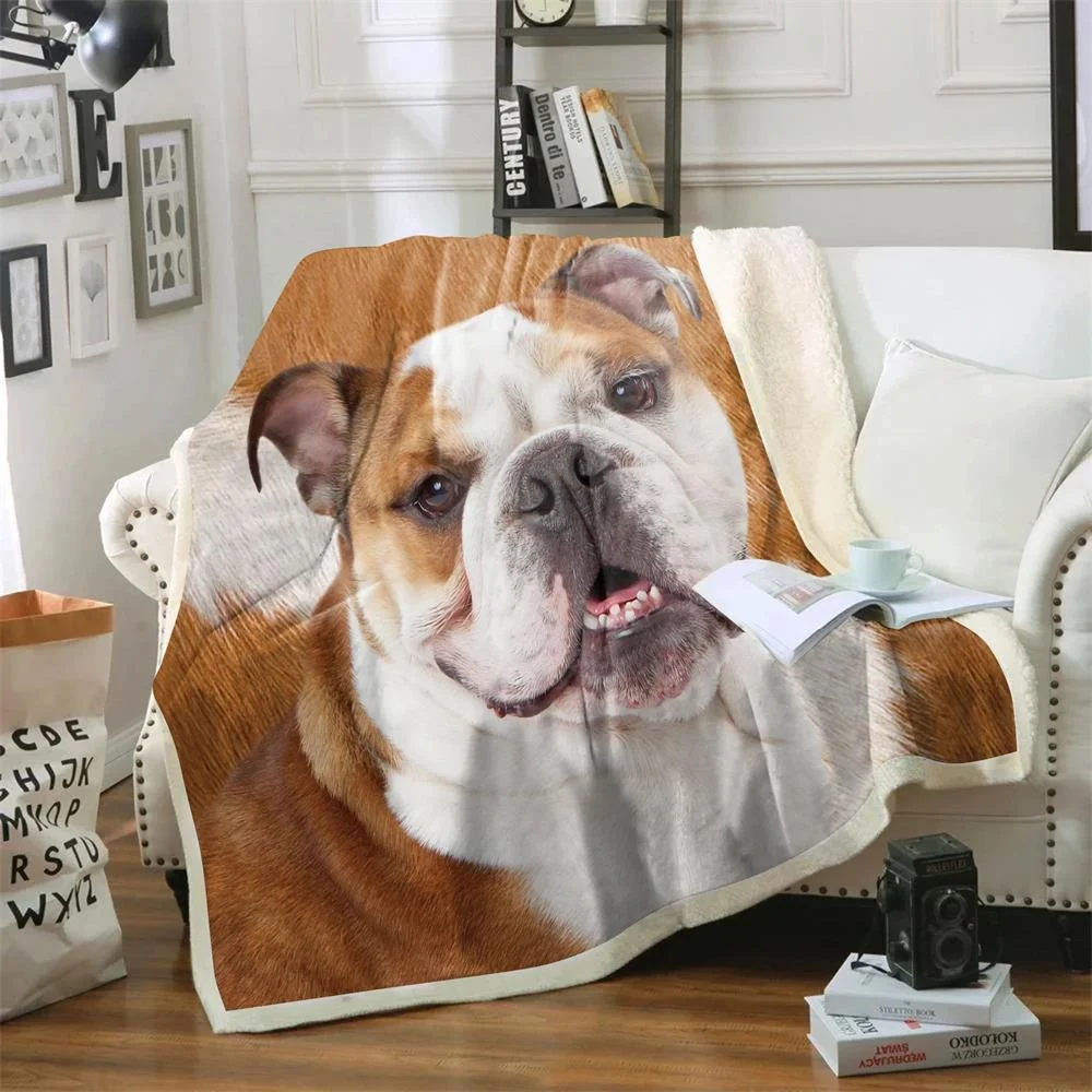 

CLOOCL Blanket Animals Dogs English Bulldog 3D Throw Blanket Bedding Home Decoration Office Blanket Double Layer Sherpa Blanket