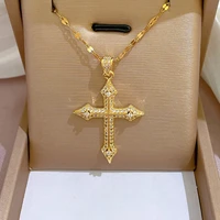 fashion full diamond christian jesus cross necklace exquisite craftsmanship golden guardian cross pendant guardian favorite gift