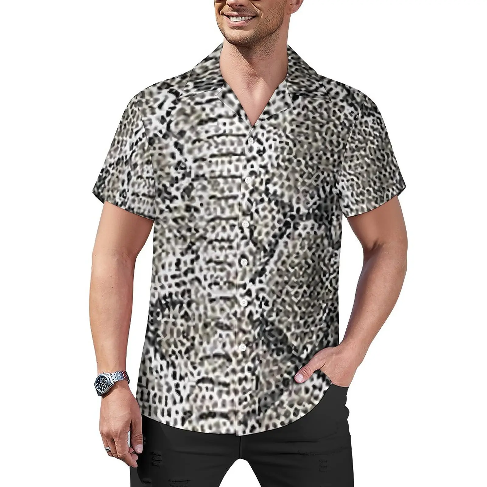 

Gray Snakeskin Vacation Shirt Vintage Print Hawaiian Casual Shirts Men Fashion Blouses Short Sleeve Pattern Top Plus Size 4XL