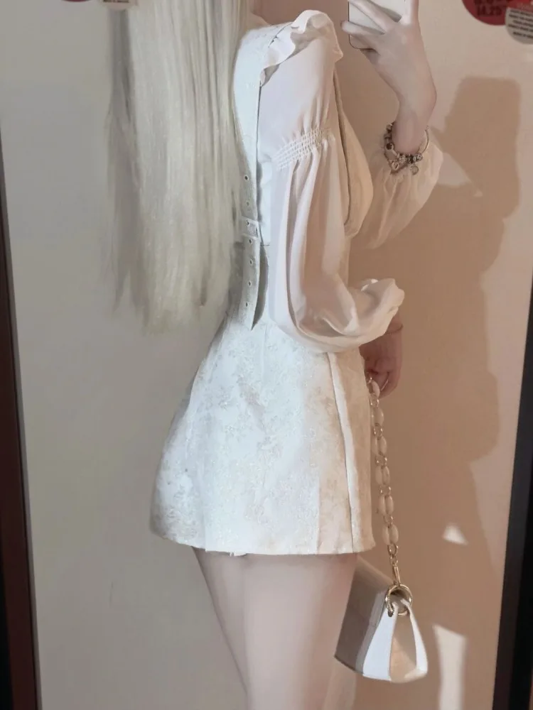 Женский комплект из двух предметов белая сетчатая рубашка с длинным рукавом и