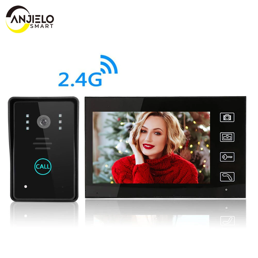 AnjielaSmart Wireless 7 Inch Built-in Battery Video Doorbell Villa Doorphone Intercom Equipment Remote Unlock Electronic Lock