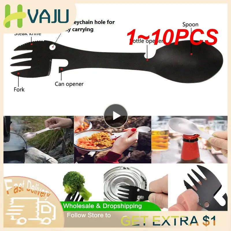 

1~10PCS Stainless steel multi tool bottle can opener spoon cutlery multitool utensil fork tableware camp Picnic flatware