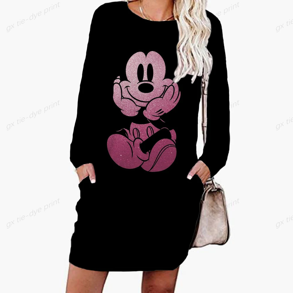 

Disney Mickey Minnie Print Sweatshirt For Women O-Neck Tops Long Sleeve Ladies Sweatshirt Women's Trend Street Hoodie Dress 2023