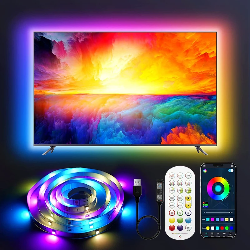 Bluetooth USB LED Strip Light RGB 5050 WS2812B Infrared Remote Control Flexible Diode Lamp Tape 5V 16 Color TV Desktop BackLight