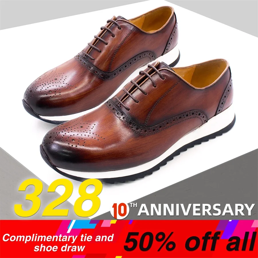 

High Quality Men's Casual Leather Shoes Lace Up Luxury Handmade Brogue Men Shoes Comfortable Outdoor Dating Dress Men Shoes