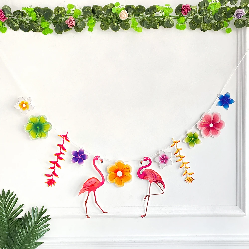 

Hawaiian Tropical Flamingo Palm Leaves Garland Banner ALOHA Party Hanging Decoration Luau Aloha Happy Birthday Decor Supplies