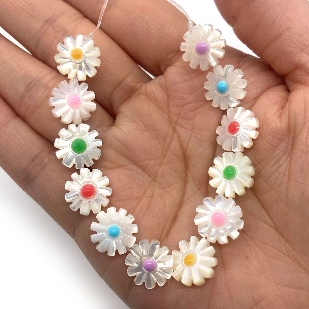 10pcs Natural Seawater Shell Bead 10 12mm Dyed Daisy Shape Beads for DIY Jewelry Making Bracelet Necklace Earrings Shell Beads