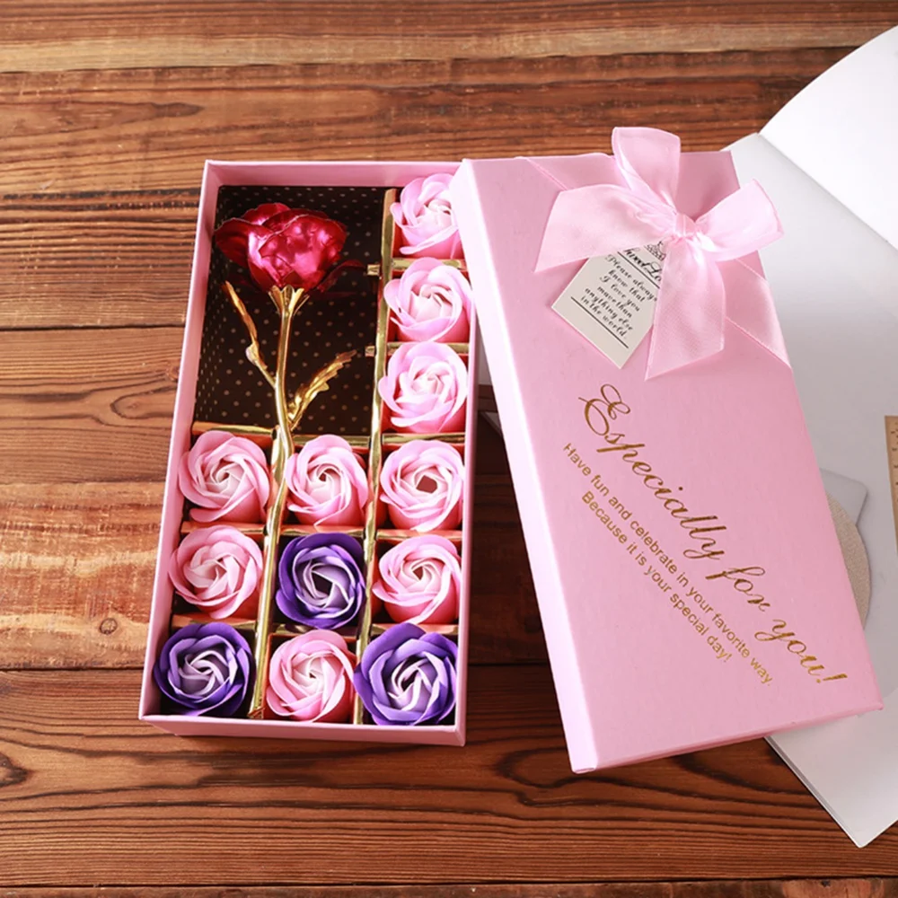 

Valentine's Day Gift 24k Gold Foil Rose Artificial Flower And Soap Rose Head Gift Box Beauty Wedding Bouquet Home Decoration