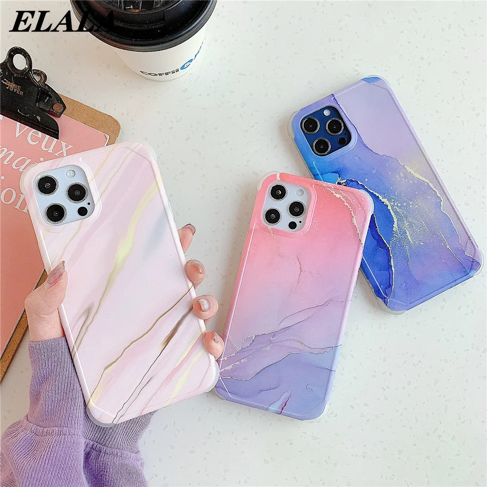 

Luxury Shockproof Marble Case for iPhone 13 12 mini 11 Pro Max XR XS X 7 8Plus SE2020 Back Cover Airbag Anti-knock Protect Funda