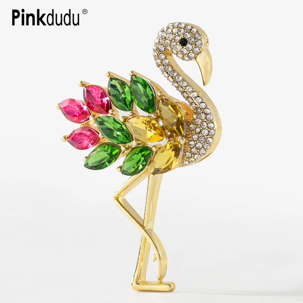 

Pinkdudu Fashion Colorful Flamingo Brooch Elegant Office Lady 3 Color Acrylic Feather Alloy Brooch for Women Jewelry PD1077