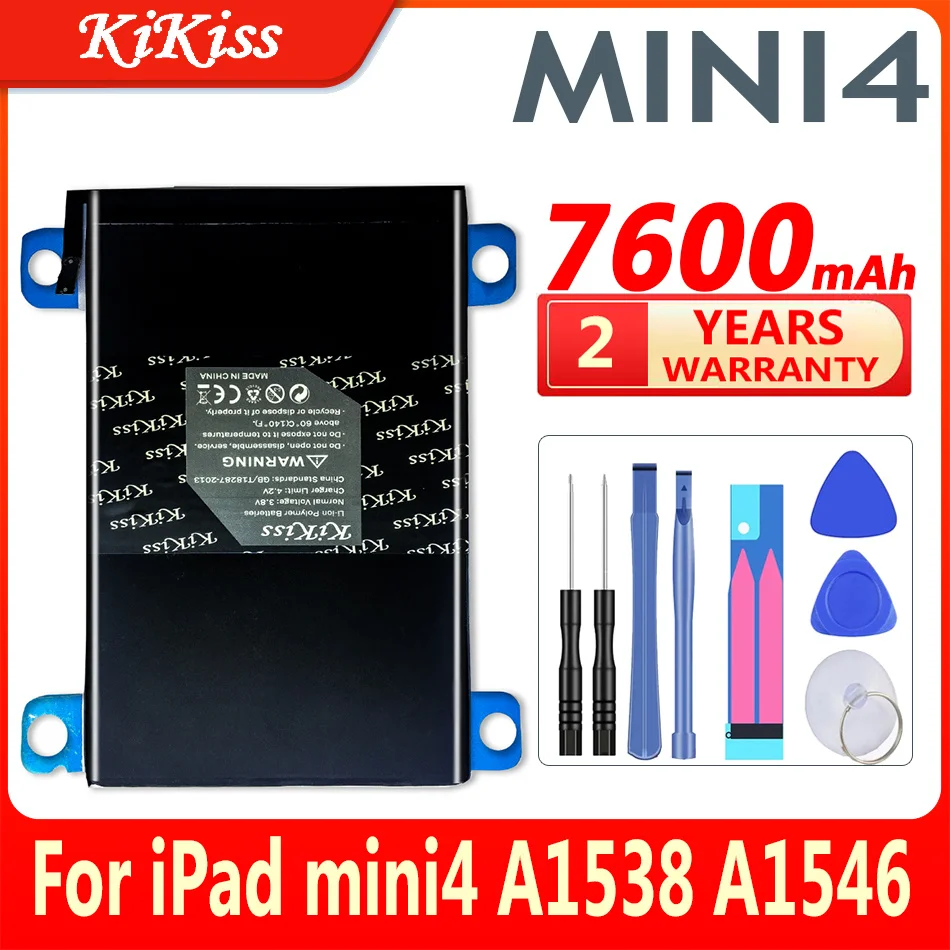 

Аккумулятор KIKISS для планшета Apple iPad Mini 4 Mini4 A1538 A1546 A1550, аккумулятор 7600 мАч, аккумулятор + инструменты в подарок