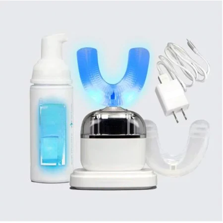 

Hands-Free Teeth Whitening Toothbrush with Gum Massage and Sonic Blue Technology, White