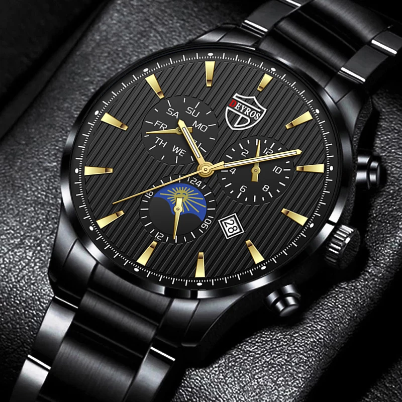 2022 Fashion Mens Stainless Steel Watches Luxury Men Business Casual Leather Quartz Watch Calendar Luminous Clock reloj hombre