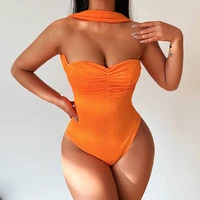 new women sexy bodysuit cut out halter slim hollow bodysuit orange elegant female 2022 summer party club beach wear outfits