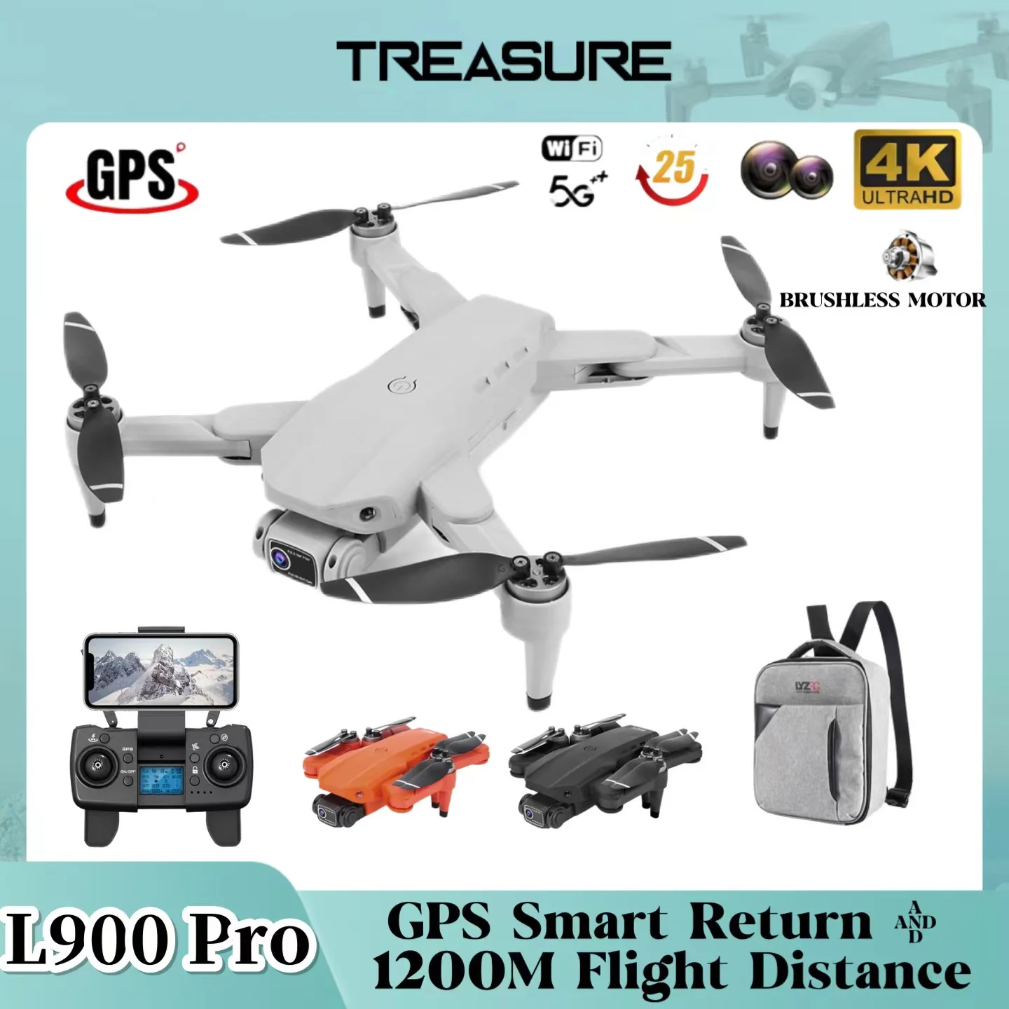 Квадрокоптер L900 PRO складной, 4K, Wi-Fi, FPV, GPS