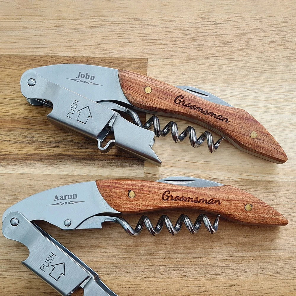 

Custom Wine Opener Wood Handle Corkscrew Engraved Wedding Gift for Best Men Multifunction Beer Cap Bottle Opener Portable