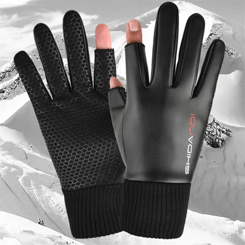 

Зимние мужские перчатки осень-зима для велоспорта с двумя пальцами бархатные теплые Нескользящие мужские водонепроницаемые спортивные перчатки для пеших прогулок и рыбалки с сенсорным экраном
