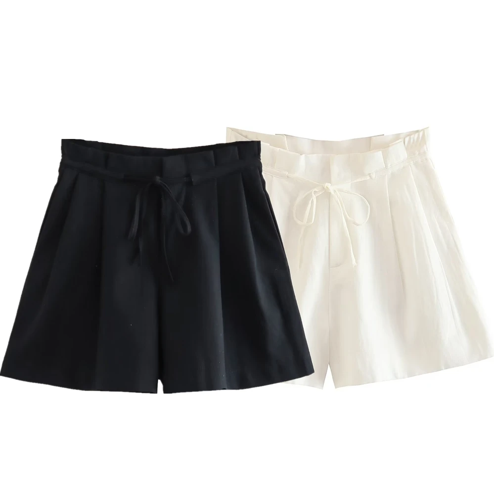 

Withered Fashion Casual Commuting High Waist Pleated Solid Color Short Summer Bermuda Women