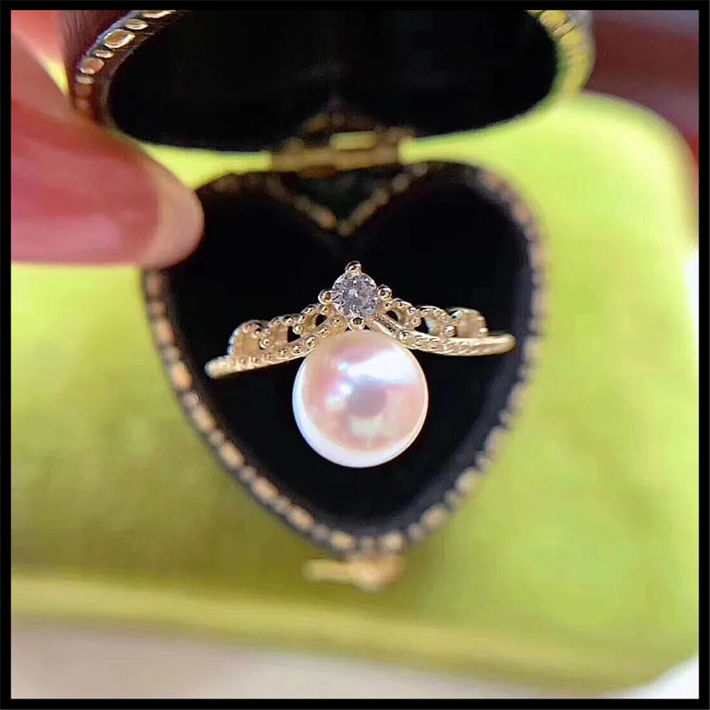 

DIY pearl accessories 925 silver natural pearl ring empty support K gold ring for women with 5-8mm round flat beads