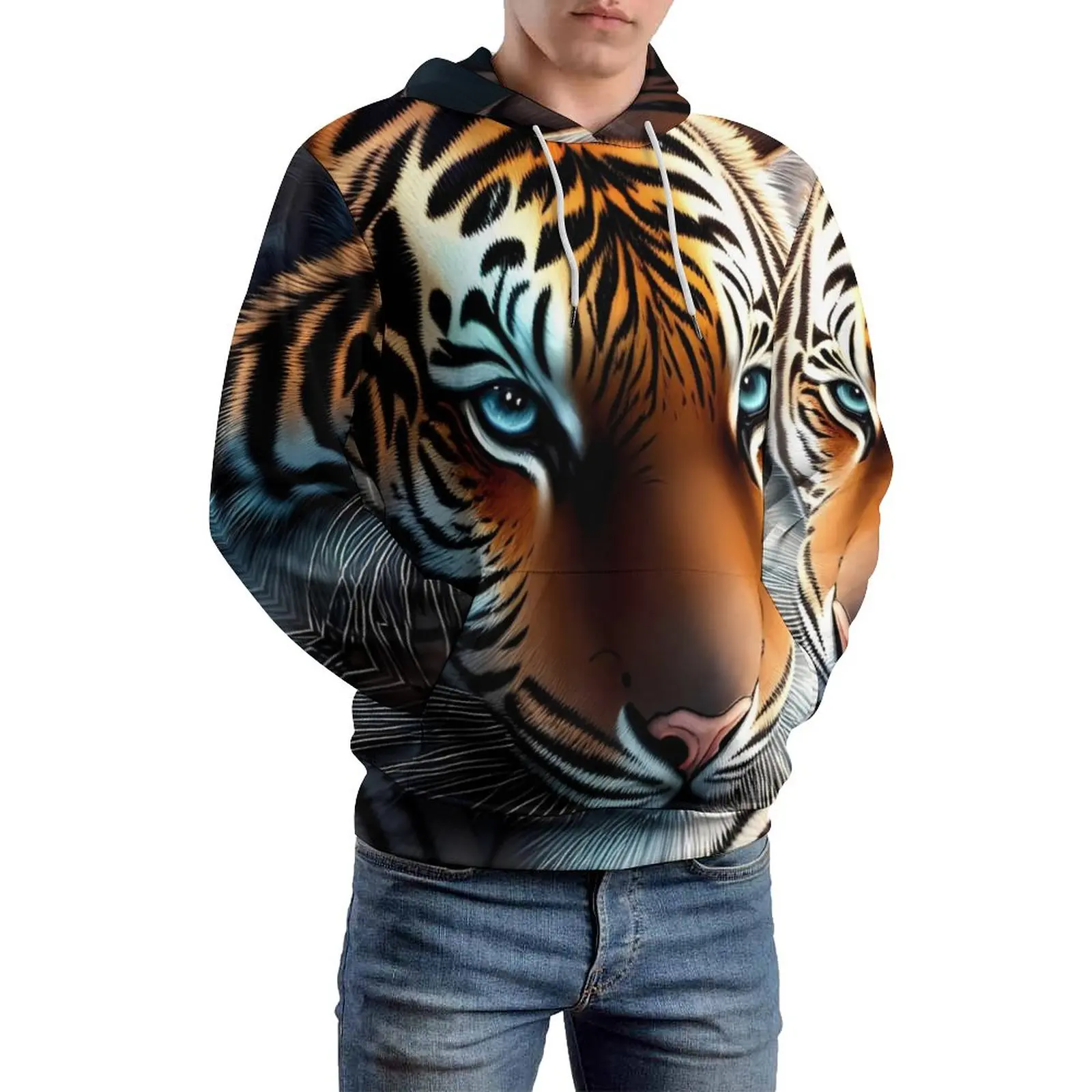 

Caspian Tiger Loose Hoodies Big Cat Print Funny Hoodie Couple Long Sleeve Oversized Korean Fashion Graphic Clothing