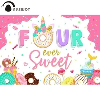 allenjoy four ever sweet 4th birthday party background unicorn donut dessert theme pink girl grow up banner photobooth backdrop