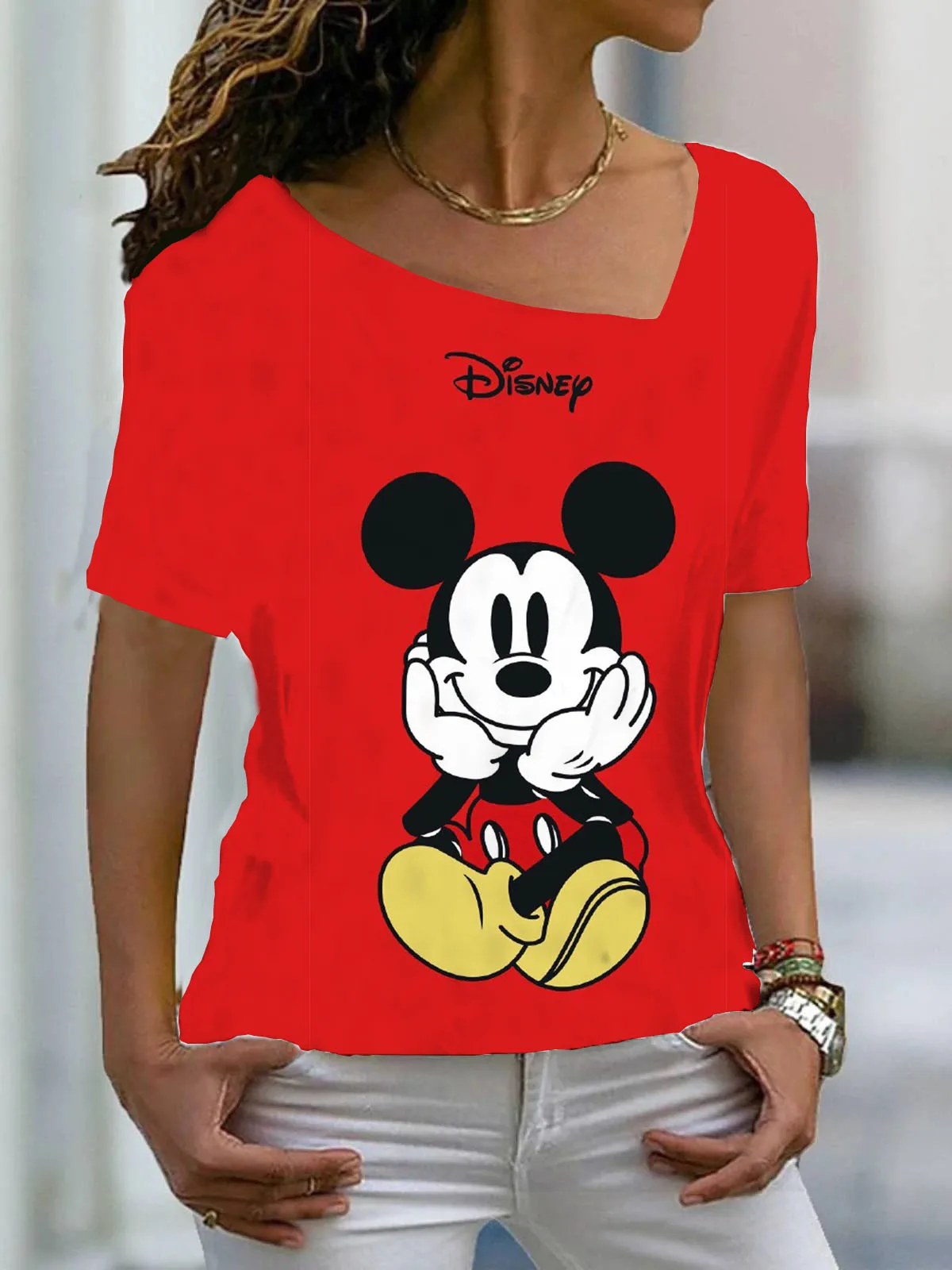 

Summer 2022 Mickey Short Sleeve T Shirt Women's Flame Cropped Top Women Anime T Shirt Disney Fashion Women T Shirt