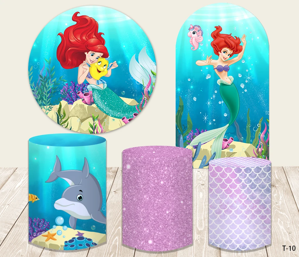 Little Mermaid Ariel Round Background Circle Cover Undersea Baby Shower Girl Birthday Party Decor Backdrop Wall Banner Photocall