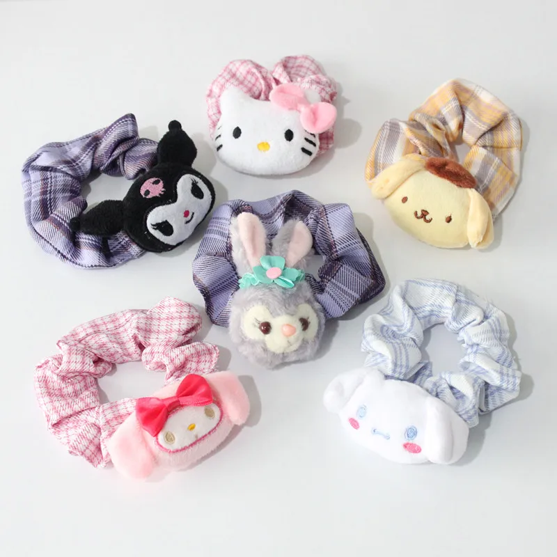 

Sanrio, милая девочка Hello Kitty Kuromi Cinnamoroll Pom Purin My Melody, аксессуары для волос Kawaii, круги для волос, подарки, бесплатная доставка