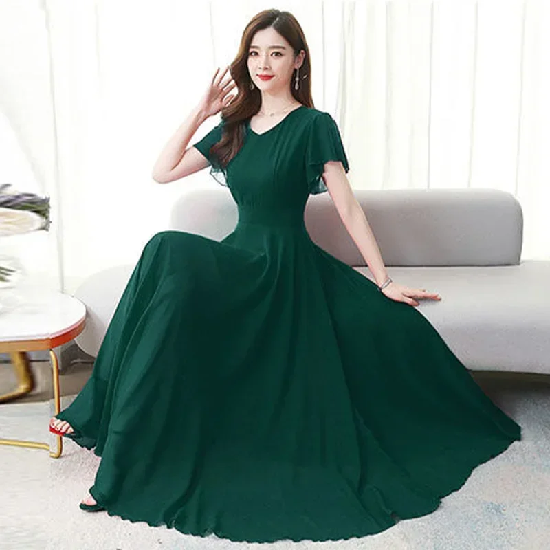 Винтажное Элегантное синее платье-трапеция с V-образным вырезом и коротким