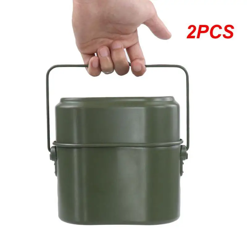 

2PCS In 1 Aluminum Camping Lunch Box Army Canteen Cup Pot for Picnic Travel Water Cup Bowl Outdoor Military Cooking Cookware Set