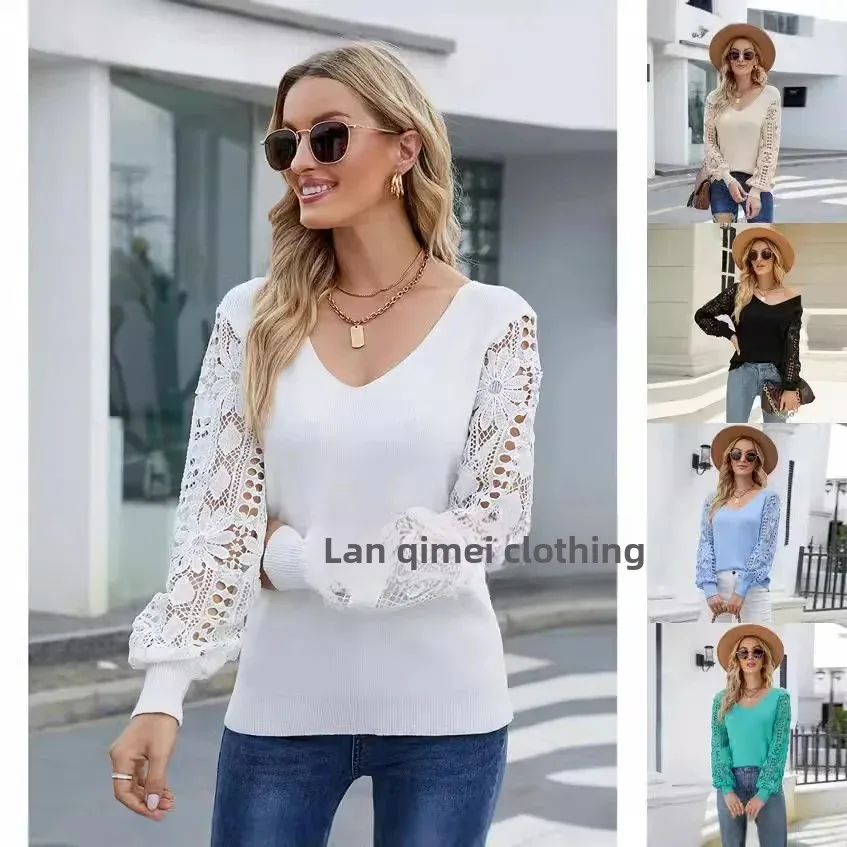 Вязаный топ Amazon 2022 женский свитер трансграничная женская одежда осенне-зимний