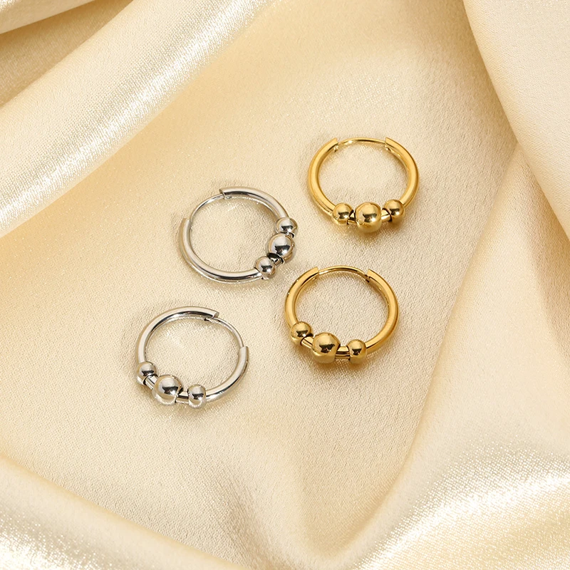 

Stylish Stainless Steel Removable Small Beads Huggie Earrings for Women Charm Hoop Earring joyería acero inoxidable mujer Gift