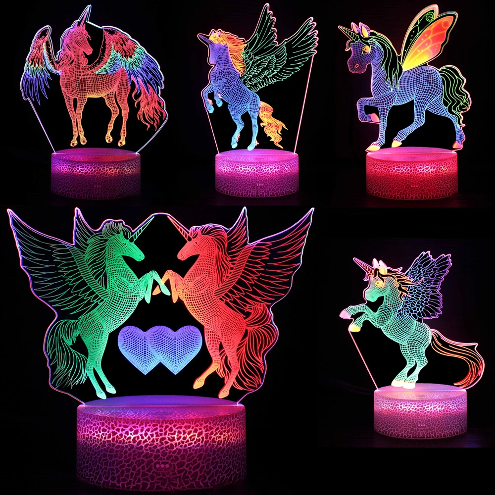 

Creative Dynamic Unicorn LED Night Light 3D Acrylic Table Lamp Remote Color Changing Night Lamp for Bedroom Kids Room Home Decor