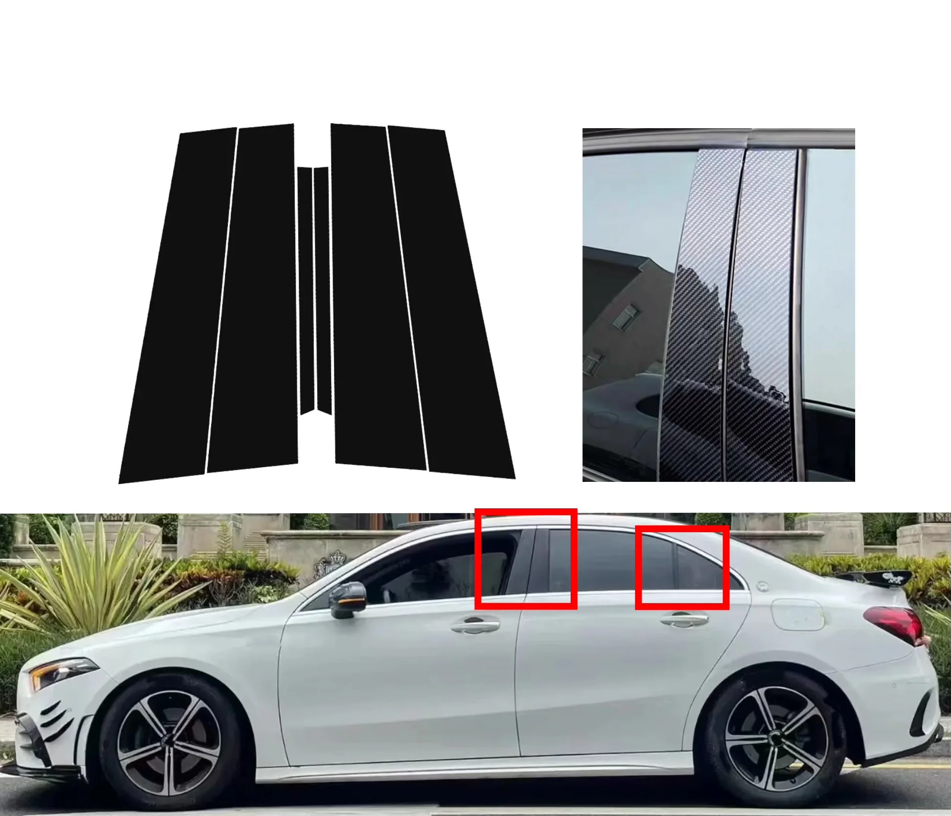 Глянцевые черные стойки подходящие для Mercedes Benz A Class W177 V177 Z177 2019-2023 боковой декор