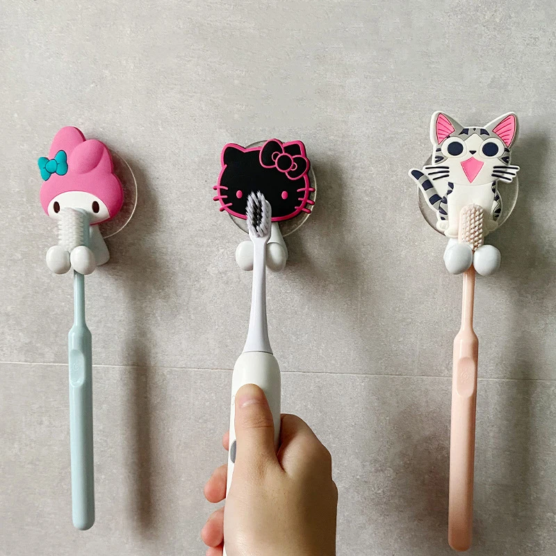 Sanrio Kawaii Kuromi Melody anime figure action figure Cinnamoroll toothbrush holder Bathroom Kitchen Storage Rack kid toys gift