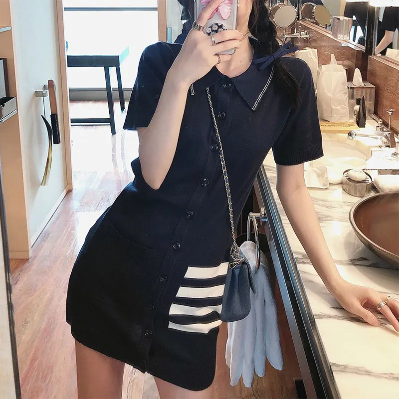 

High Quality Summer Net Red Student Polo Collar Short-sleeved Tb Skirt Slim Short Goddess Fan Bottom Missing Dress Female