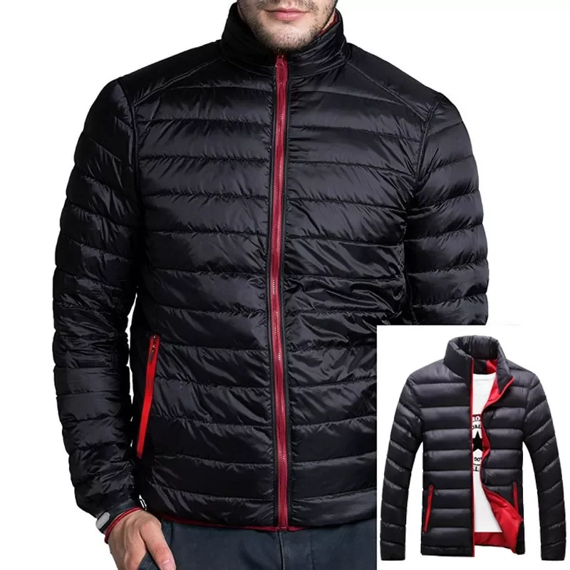 Winter Casual Mens Outwear Coats Solid Stand Collar Male Windbreak Cotton Padded Down Jacket Warm Thin Men Parka Jackets