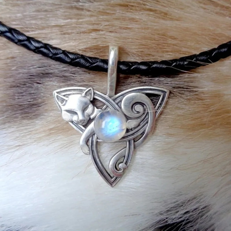 Серебряное ожерелье с подвеской в кельтском стиле котом украшение для