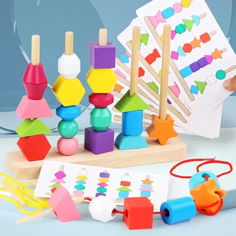 

Игрушки-Пазлы деревянные, 5 наборов, игрушки-пазлы из бисера, детские развивающие игрушки, деревянные игрушки из перфорированных блоков, без...