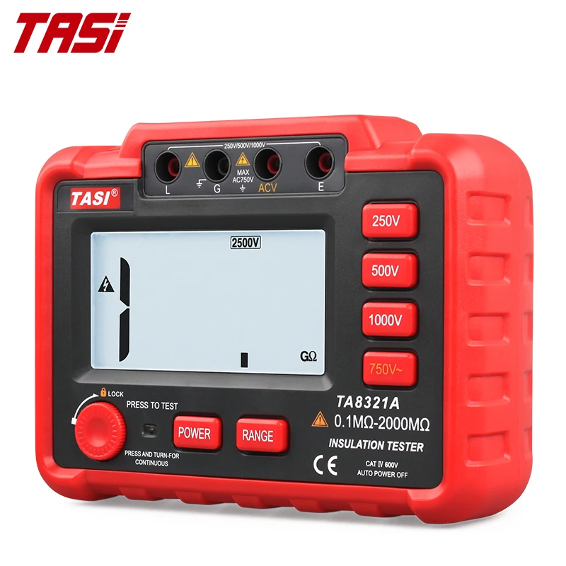 

Цифровой тестер сопротивления изоляции TASI TA8321A, Мегаомметр с автоматическим диапазоном, 250 В, 500 В, 1000 В, ЖК-дисплей с подсветкой высокого напряжения