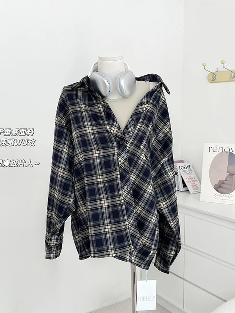 

Women Shirt Plaid Oversize Blouse Korean Style Fashion Long Sleeves Shirt Tops Casual Outwear Vintage Checkered Femme 2022 New