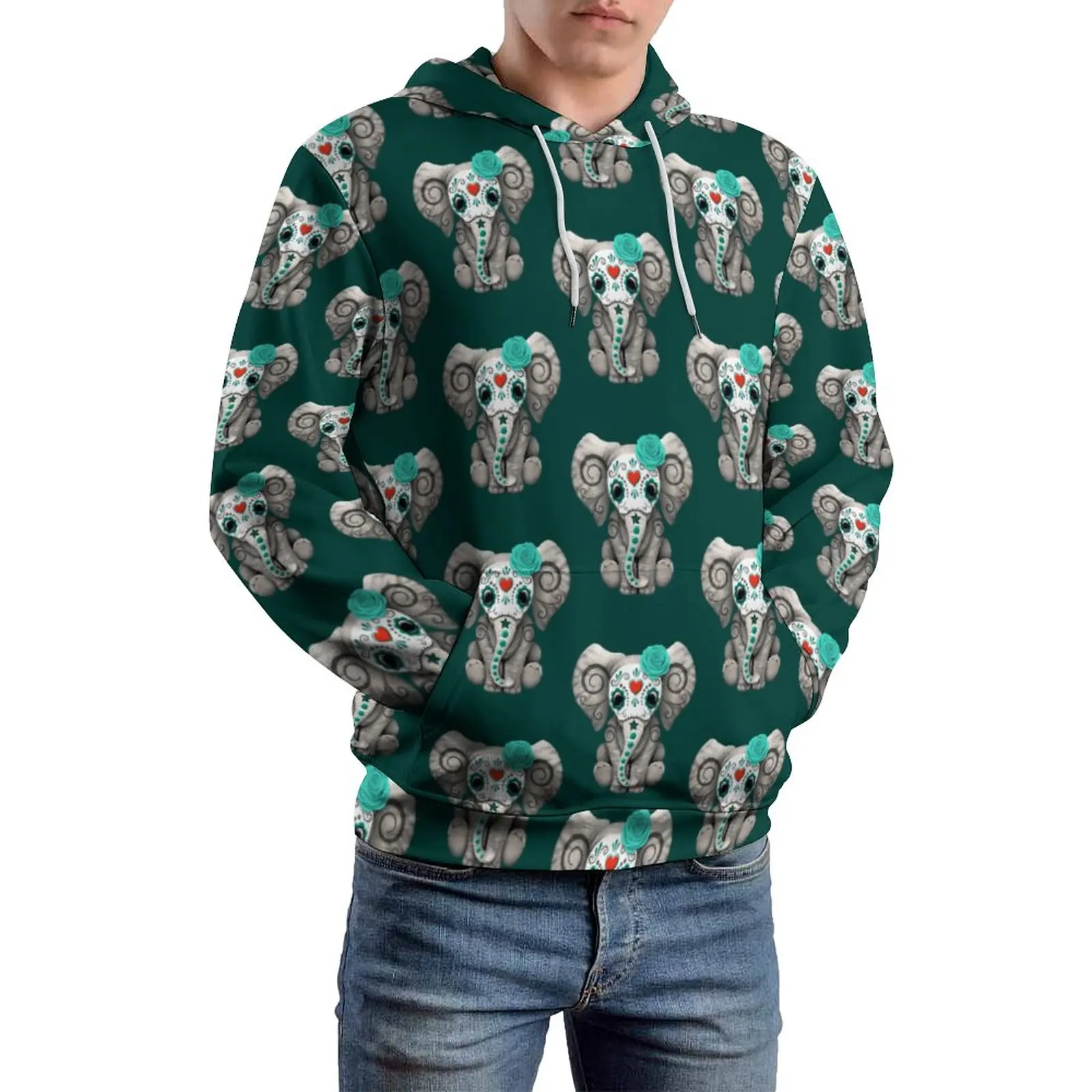 

Sugar Skull Baby Elephant Casual Hoodies Day of The Dead Hip Hop Graphic Hooded Sweatshirts Long Sleeve Fashion Oversize Hoodie