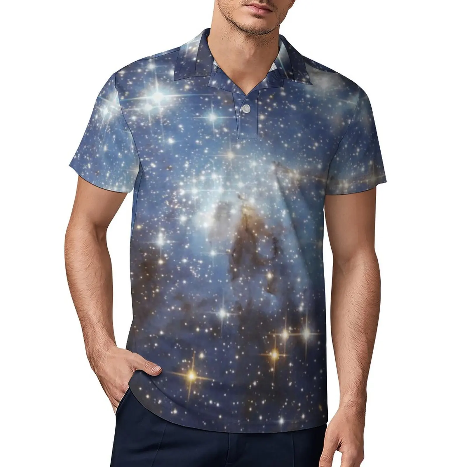 

Рубашка-поло с принтом в виде звёзд, коротким рукавом и отложным воротником