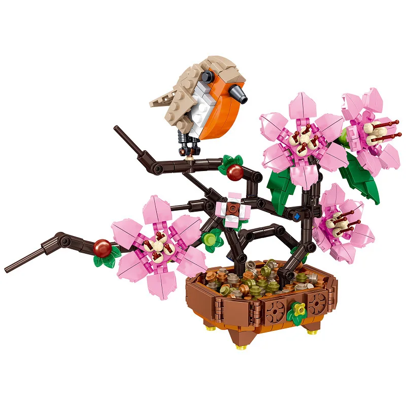 

Creativo fai da te blocchi di costruzione fiore uccello pianta Bouquet in vaso modello 3D decorazione della casa regalo giocatto