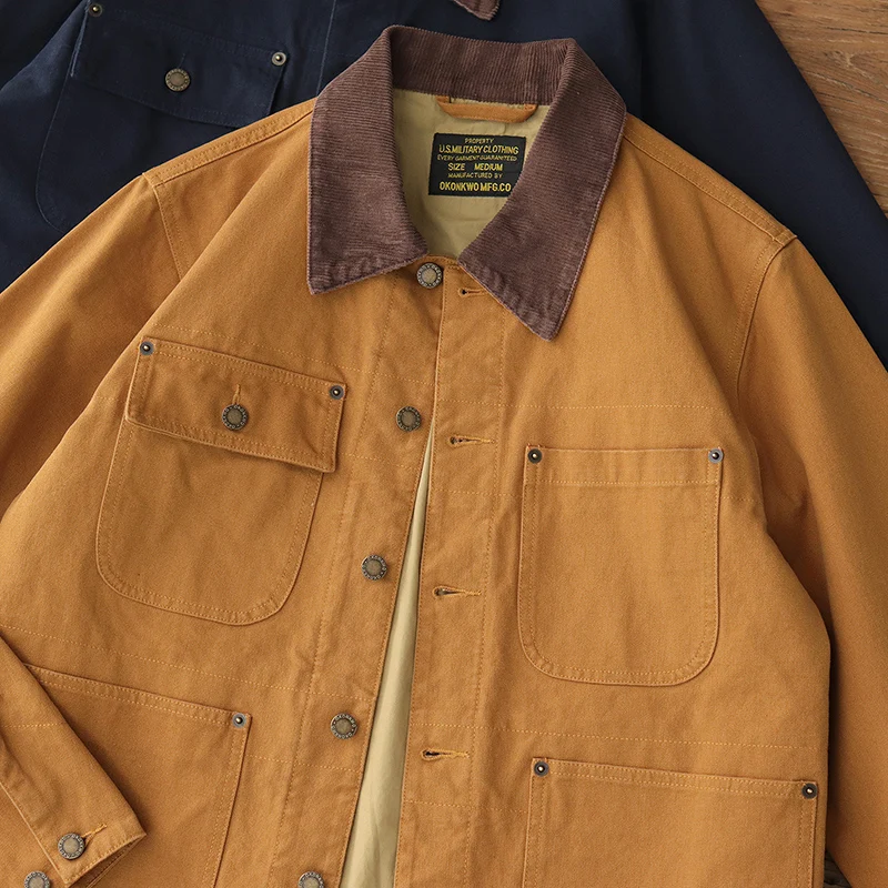 Мужская черная холщовая куртка-карго с потертостями M-3XL