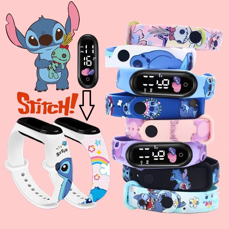 Disney Digital Kids Watches Anime Figures Stitch Led Orologio Luminoso Touch Orologio Sportivo Elettronico Impermeabile Regalo Di Compleanno Per Bambi