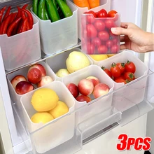 냉장고 보관함, 식품 신선한 냉장고 문짝 정리함 통, 선반 바구니, 과일 향신료, 식품 용기 상자, 주방 케이스, 3 개, 1 개
