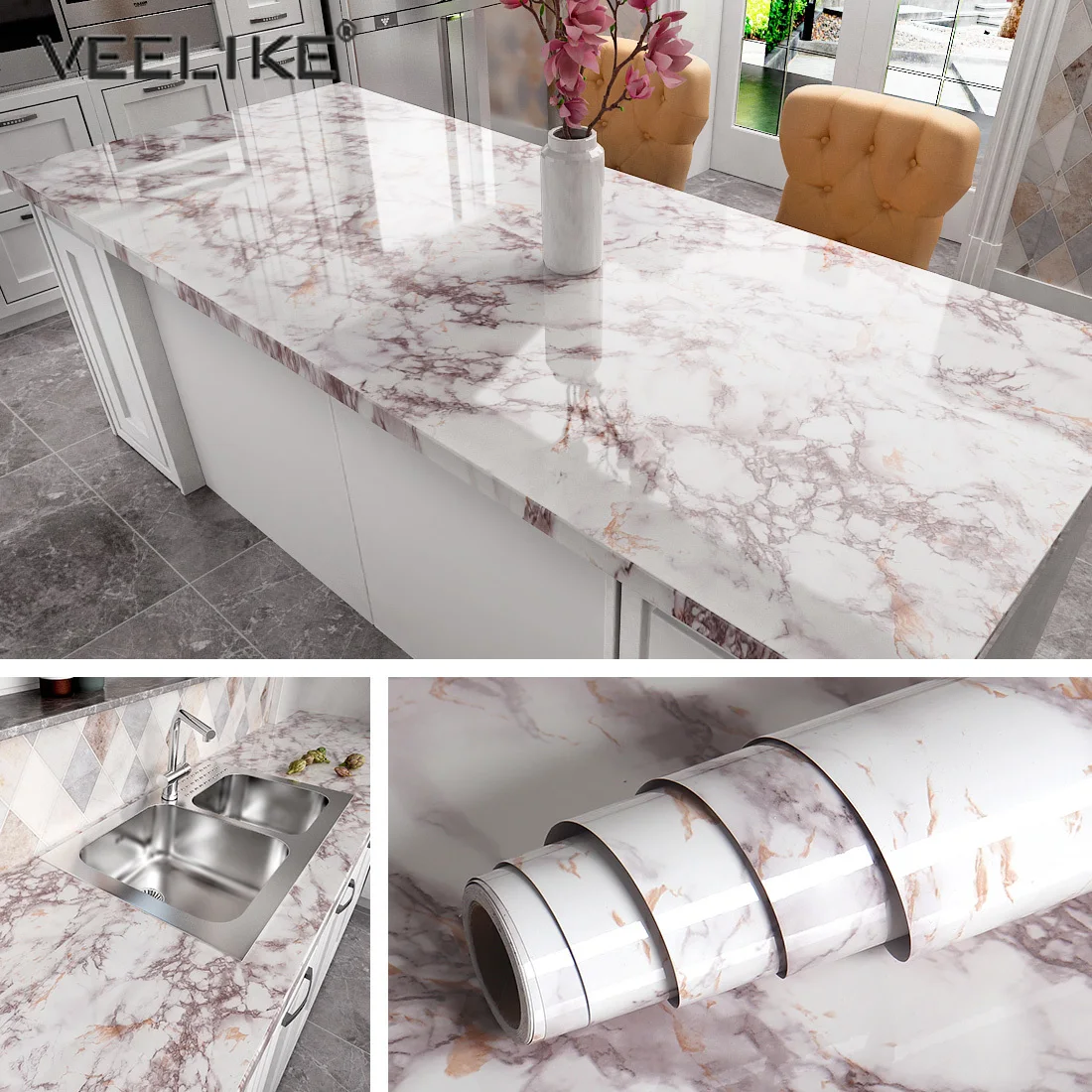 

Bathroom Removable Self Adhesive Wallpaper for Kitchen Countertops Peel and Stick Cabinet Shelf Liner Vinyl Contact Paper Marble